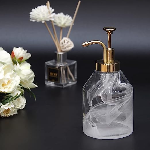 Luxury  Glass Soap Dispenser, Bathroom Countertop, Gold Smooth Action Pump
