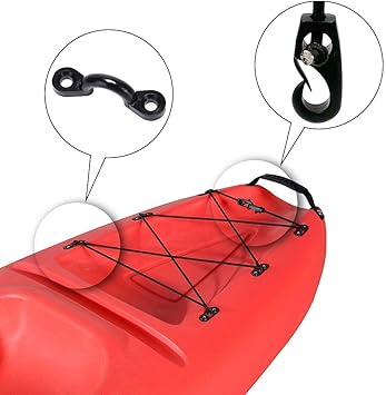 cord is marine grade perfect for long trips, J hooks and pay eyes and kayak cord hooks are made of strong and durable POM plastic, 8 Feet Bungee Cord with Bungee Cord Ends Hooks and Tie Down