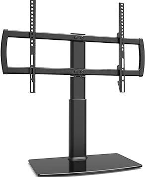 TV stand can easily hold your TV on your table with safety and stability,32 to 70 inch TVs 80 Degree Swivel, 4 Level Height Adjustable, Heavy Duty Tempered Glass Base