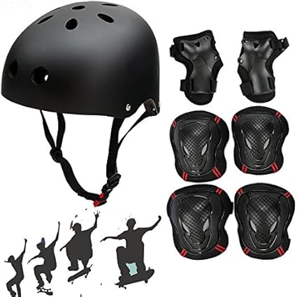 Multiple adjustable helmet strap and elastic pads straps with Velcro closures for secure fit for various knee boys and girls. Skate Helmet with Protective Gear Knee Pads Elbow Pads Wrist Guards
