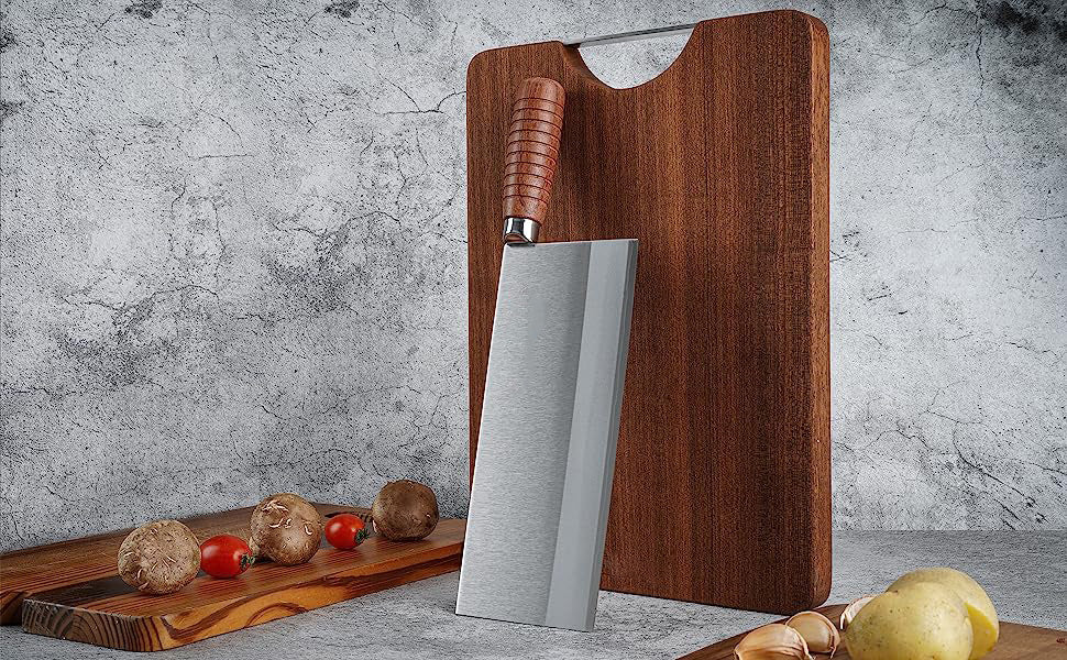 9-inch Kitchen Knife Professional Chef Knife Stainless Steel Vegetable Knife Safe Non-stick Finish Blade with Anti-slip Wooden Handle