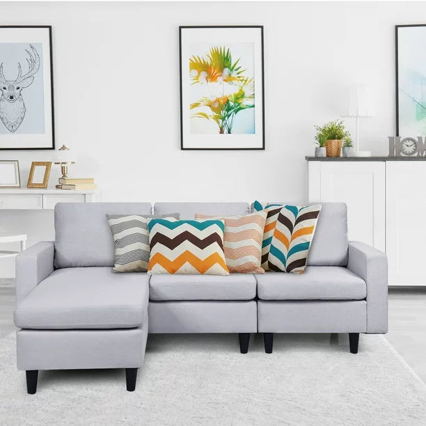 Convertible Sectional Sofa Couch Fabric L-Shaped Couch Cushion Gray