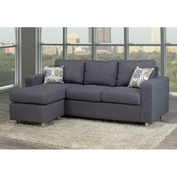 Sofa Sectional Small Grey Fabric W Accent Pillows