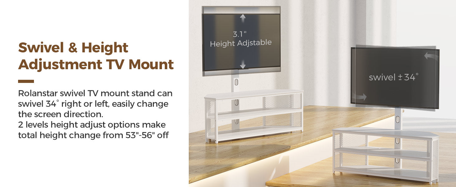 TV cabinet to be applied to any corner of the living room or bedroom., White Entertainment Center Media Console with Height Adjustable Mount