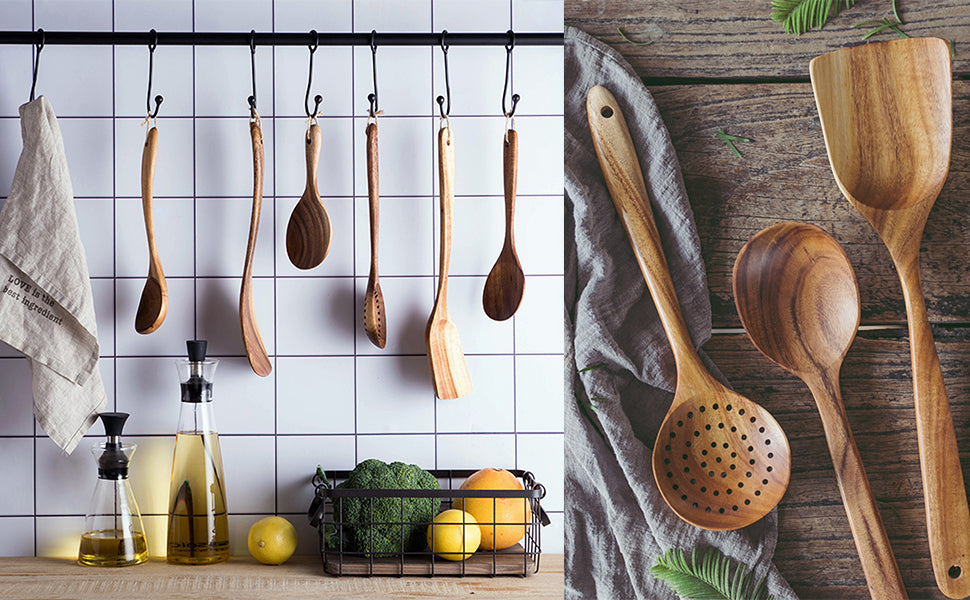 8 Pack Wooden Spoons for Cooking, for High Heat Stirring, Baking, Non Stick Pots and Pans