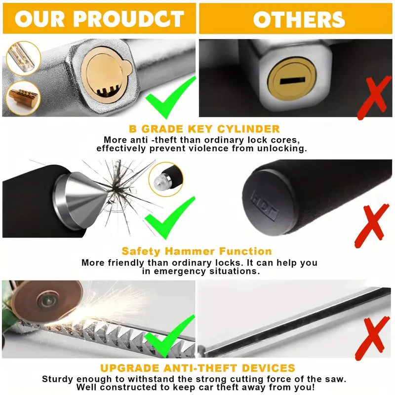 Lock Universal Car Lock Device Retractable Steering Lock With 3 Keys