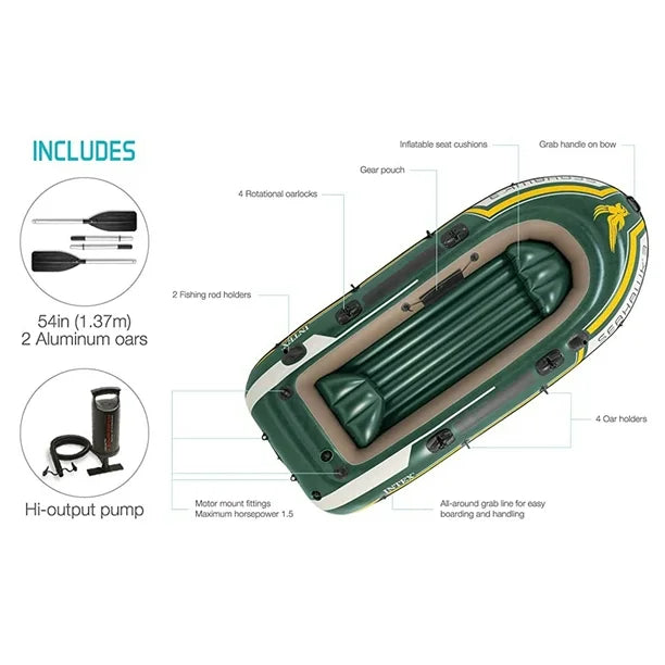 3 Person Inflatable Rafting Boat Set,  this boat set is designed to make every fishing trip a seamless and enjoyable experience for all on board.