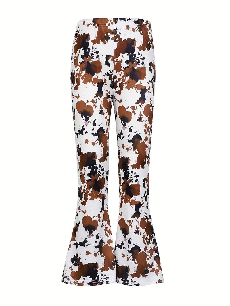 irls Ruffle Leggings Leopard Print Bell Bottoms Flare Pants