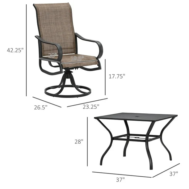 5-Piece Outdoor Patio Dining Set, 4 Swivel Rocker Chairs and 37