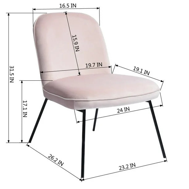 Velvet Accent Chair with Metal Legs, Upholstered Cute Armless Side Chair for Reading Room Vanity Beauty Room Waiting Room