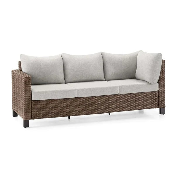 3PCS Patio Rattan Furniture Set 3-Seat Sofa Cushioned Table Garden Gray