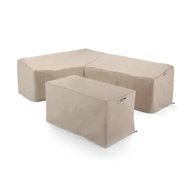 3PCS Patio Rattan Furniture Set 3-Seat Sofa Cushioned Table Garden Gray