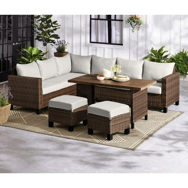 3PCS Patio Rattan Furniture Set 3-Seat Sofa Cushioned Table Garden Gray