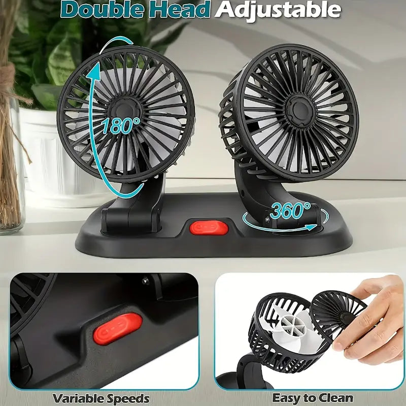 Car Double-headed Mini Fan- USB Plug-in