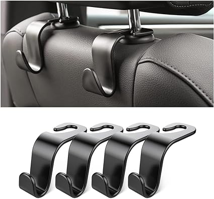 Hanging Handbags, Wallets Grocery Bags Cloth Kid's Toy Holder Fit Universal Car Vehicle,  4pcs Black Car Headrest Seat Hook Hidden Car Rear Seat Hanger Storage Hooks