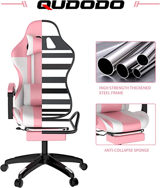 Pink  Gaming Chair with Footrest Office Chair Computer Chair with Lumbar Pillow Ergonomic Chair with Armrest Recliner Chair High Back Height Adjustable