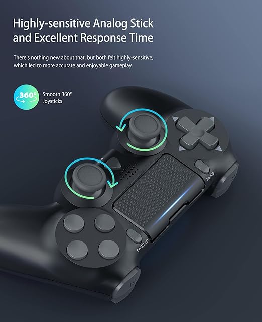 The gaming controller has dual built-in shock Motion motors, Controller for PS-4, with Audio Jack, Vibration, Six-Axis Motion Control, Touchpad, Compatible with Play Station 4/Slim/Pro/PC
