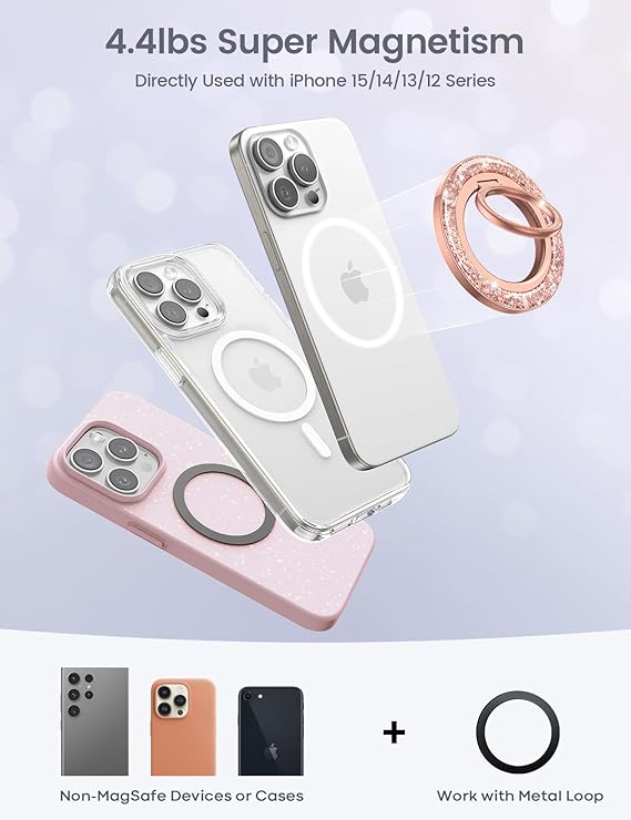 ring rotation design adopted, you can rotate the phone ring 360° without removing the stand or worrying about scratching the back of the phone.