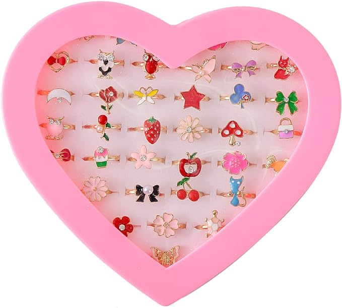 Cute and Pretty Rings. We packed these girl rings with heart-shaped gift boxes,Rings Set Little Girls Cute Colorful Rings Dress up Jewelry Kids