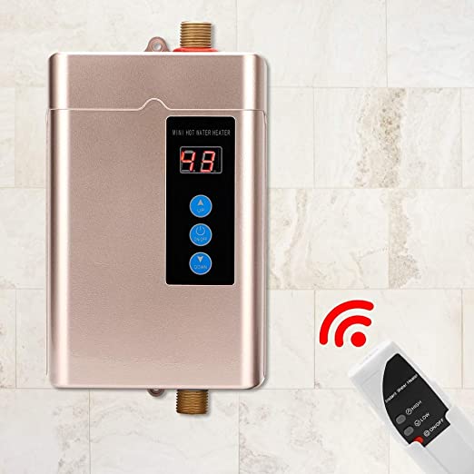 Instant Water Heater, Mini LCD Display Touch-Screen Electric Tankless Water Hot Heater Remote Control Household Water Heating Machine with Memory Function for Bathroom Kitchen (Black US 3000W)