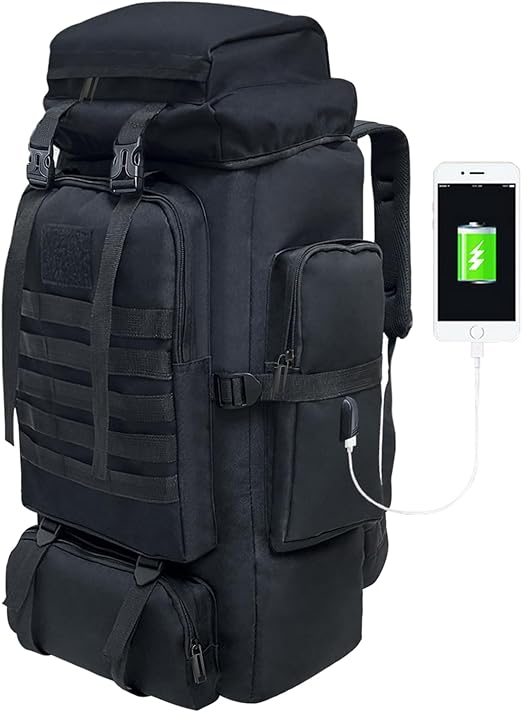 hammock or shoes and other equipment & accessories, 2 front zippered pockets and two side pockets for water bottles or umbrella, Backpack with USB Charging Port, Waterproof Large Travel Daypack