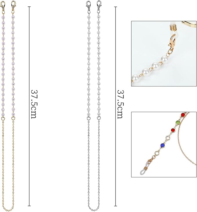 Crystals sunglasses chains both ends have adjustable holder loops with metal coil, Eyeglass Reading Bead Strap Beads Eye Eyewear FOR GIRLS