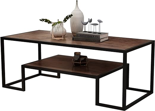 Coffee Table Furniture with Metal Frame Rustic Brown Rectangle