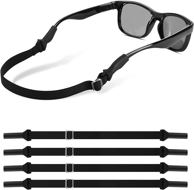 The kids eyeglasses strap is made of elastic polyester and high-stretch silicone, these straps have an adjustable range of 6.5-10 inches,