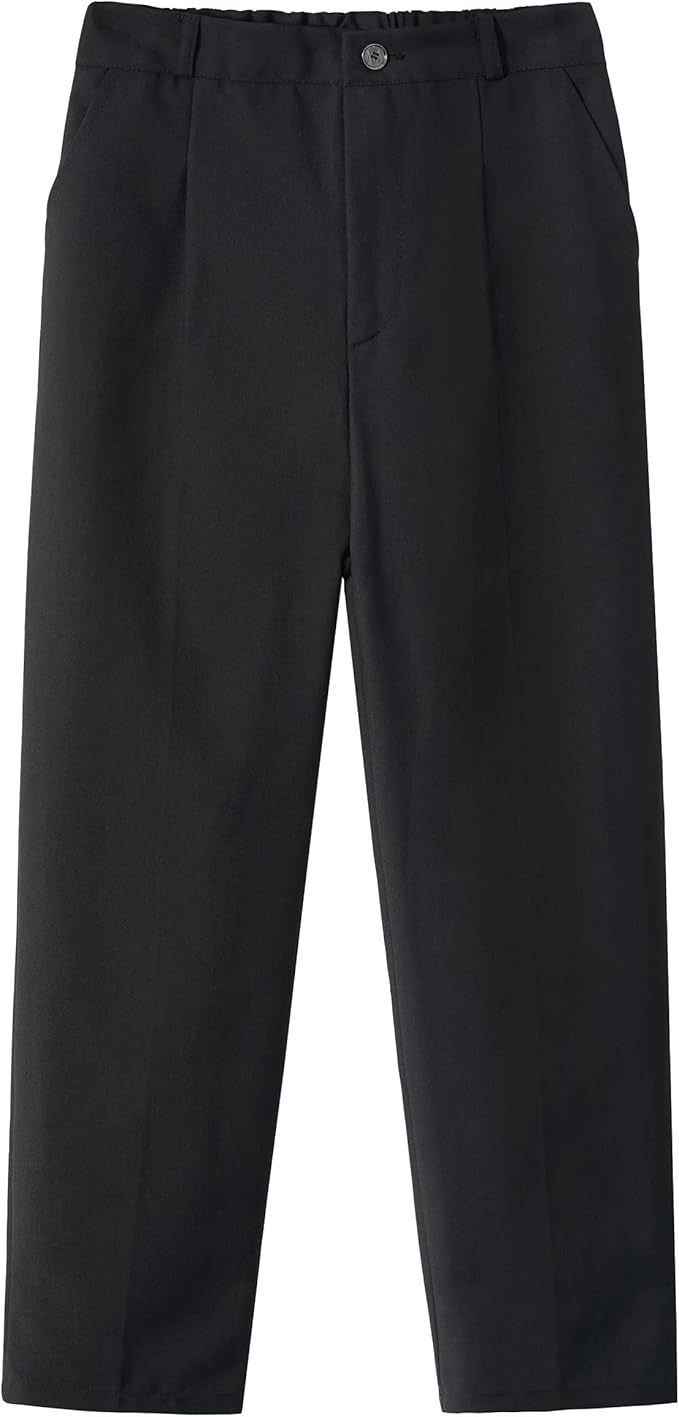 Boys Dress Pants Kids School Uniform Pants Slim Fit Formal Trousers with Belt Loops, Pleated, Elastic