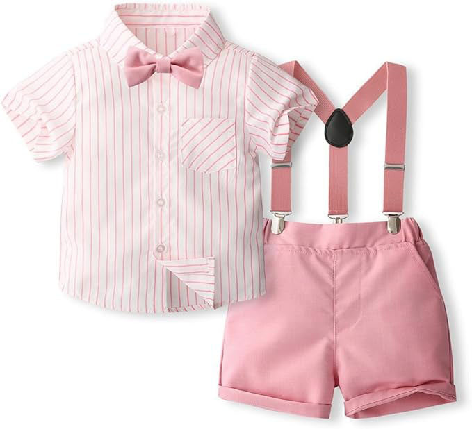 sleeves,make him look stylish and handsome.The removable suspender shorts and bow tie are comfortable and durable,ensuring your little one can wear this outfit all day long.