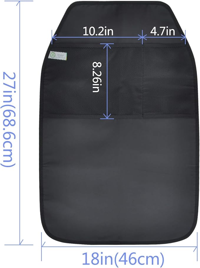 adjustable high density ribbon with buckle on the top and at the bottom is to fix car seat back covers, Large Kick Mat 2 Pack Durable Water Resistant Auto Seat Back Covers with 2 Mesh