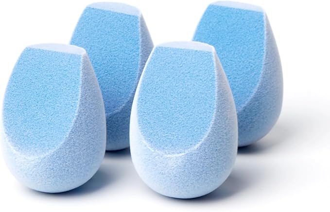 Rounded bottom to blend large areas of the face and tapered flat tip for application underneath the eyes and nose and for contouring.  4 Pcs Makeup Sponge Set, Latex-Free, Flawless Makeup Blender for Foundations