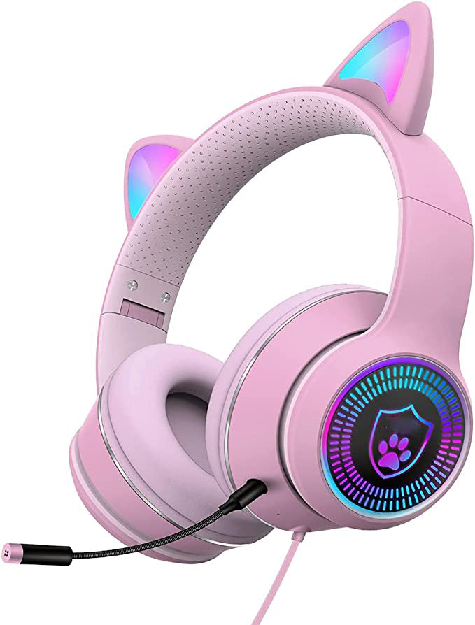 Cat Ear Gaming Headphones Wired AUX 3.5mm LED Light