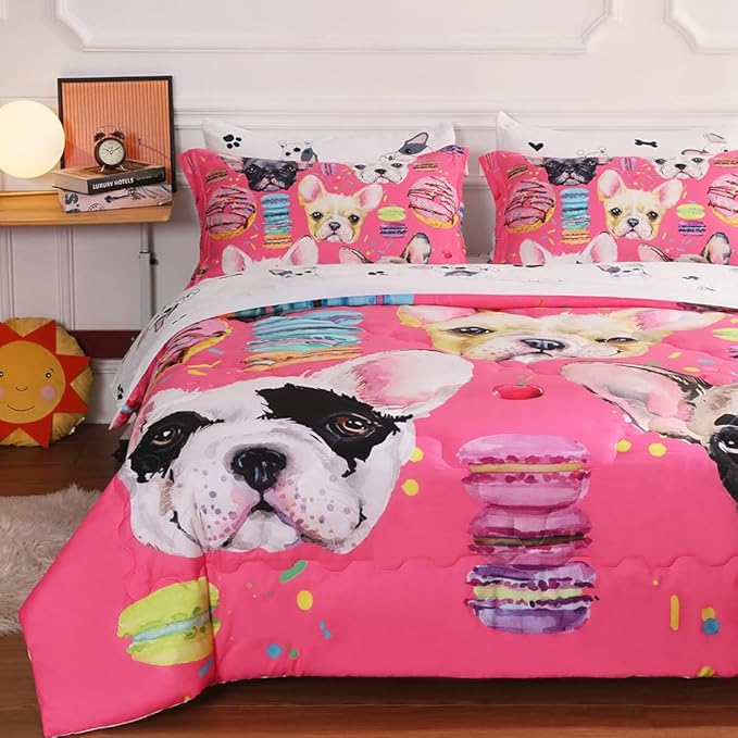 cute kids dog comforter set made of 100% Polyester. the microfiber filler is soft and fluffy ,The Comforter is Not Very Heavy,