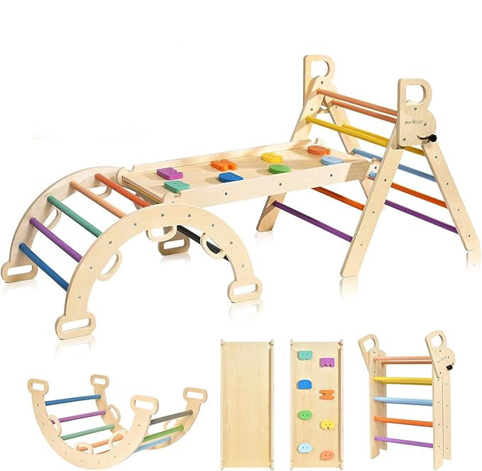 BlueWood Pikler triangle climbing set is designed for children and toddlers. Natural solid wood provides a comforting touch and help your child grow through enjoyable play, Philosophy Climber for  Kids