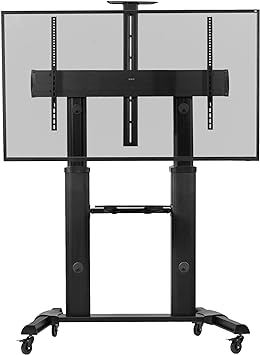 The 114.3cm x 69.9cm base features 4 locking casters to make the cart stationary or mobile when desired, 100 inch Screens up to 100kg, LCD LED OLED 4K Smart Flat and Curved Panels