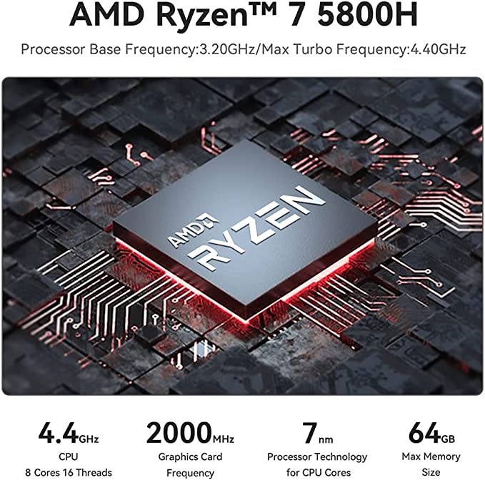 SER5 Mini PC, AMD Ryzen 7 5800H(up to 4.4GHz) 6C/12T, Mini Computer 32GB DDR4 RAM 500GB NVMe SSD, Mini Desktop Computer 4K 60Hz Triple Screen Display 2*HDMI&USB-C WiFi6 BT5.2 WOL 57W HTPC