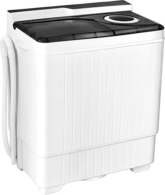 Washing Machine Semi-automatic, 28.5lbs Twin Tub Washer and Spin Dryer, Portable Laundry Washer with Built-in Drain Pump & Control Knobs, Semi-automatic Washing Machine for Apartment