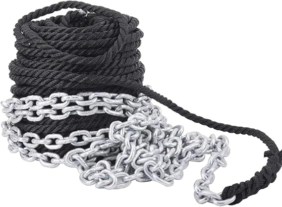 15 Feet Galvanized Chain for Boat Dock Line,  professionally spliced to 3 strand twisted nylon rope