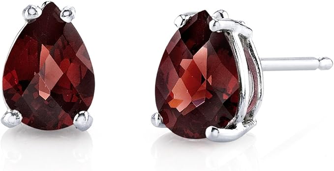 7x5mm, 1.75 Carats total, in its signature Rich Plum Red hue that sparkles in the light for an amazing glow. Genuine Gemstone Birthstone Solitaire Studs Gold Garnet Earrings for Women - girls