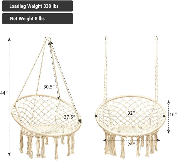 Handmade from cotton and steel frame, max. 330 lbs, Macrame Tassels Hammock Swing for C-Hammock Stand, Living Room or Patio