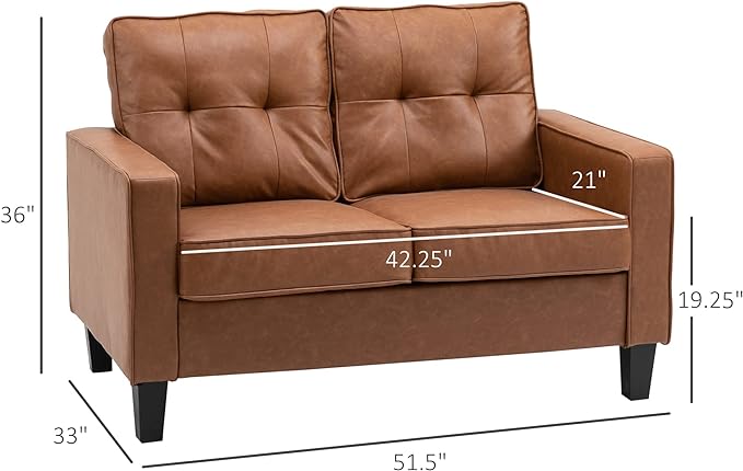 PU leather all over for smooth touching and easy cleaning, PU Leather Loveseat, Double Sofa with Armrests, Tufted Backrest, Pocket Spring and Sponge Padded Cushion for Living Room