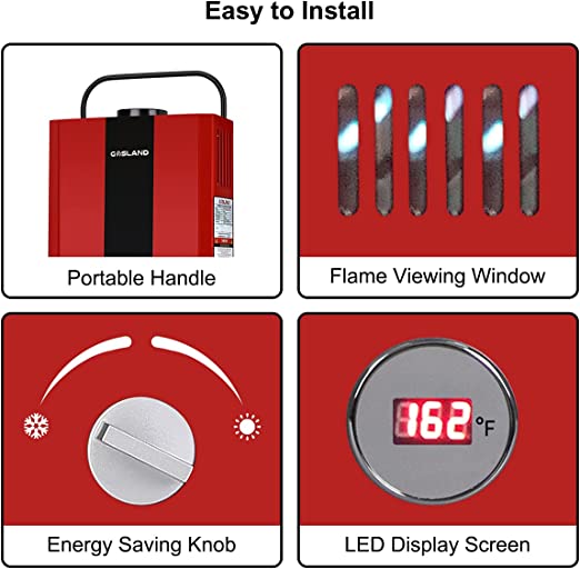 Tankless Water Heater, GASLAND Outdoors BE158R 1.58GPM 6L Portable Gas Water Heater, Instant Propane Water Heater, Overheating Protection, Easy to Install