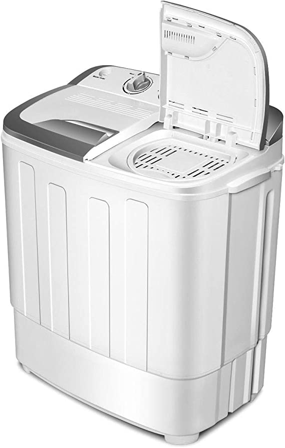 Clothes Washing Machines,SAFEPLUS Compact Mini Twin Tub Versatile Washer Machine with 8 lbs Washing &5 lbs Spin Dryer Load Cappacity Gravity Drain Pump and Drain Hose for Apartment