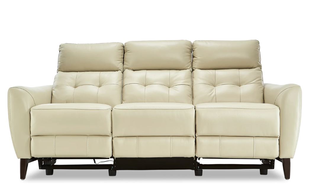 eather Upholstered Dual Sided Power Reclining Sofa with Adjustable Positions and Nailhead Trim, White