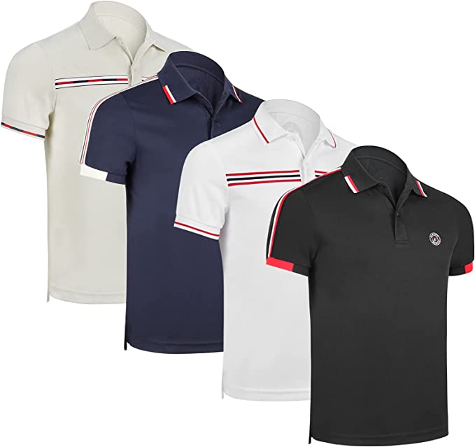 Mens Striped Short Sleeve Polo Shirts 4 Pack
