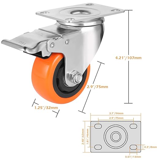 we rigorously oversee caster quality Each caster can support up to 250 lbs, with a total capacity of 1000 lbs, Safety Dual Locking Casters Set of 4 Heavy Duty of 1000lbs,