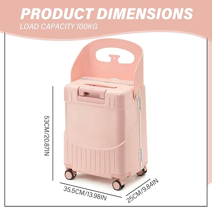 designed compartments help keep everything organized, making packing stress-free.Suitcase for Kids, 20- Inch Lockable Carry- on Suitcase, Suitcase with Seat, VERY Lightweight Suitcase for Travel