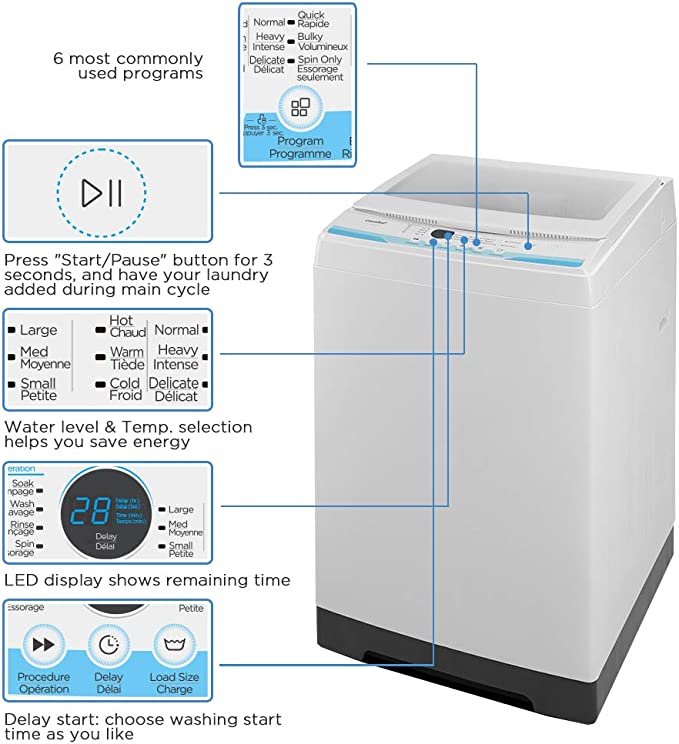 Portable Washing Machine, 11lbs Capacity Fully Automatic Compact Washer with Wheels