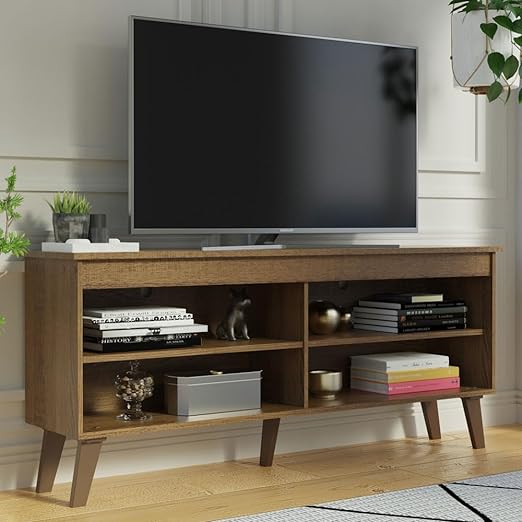 TV Table Unit for TVs up to 55 Inches, TV Stand Cabinet with 4 Shelves and Cable Management